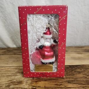Vintage Dillard's Trimmings Santa on Heart Christmas Ornament